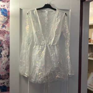 Elaine Plunge V-Neck Romper in White, L57345